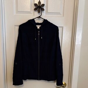 Christopher & Banks Navy Hooded Jacket Pockets, adjustable Sleeve Length EUC